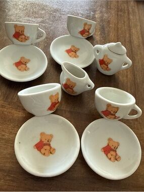 Teddy Bear Miniature Porcelain 11 Piece Tea Set Vintage
